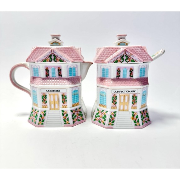 Lenox Village Confectionery And Creamery Sugar & Creamer Set w/Spoon 1991